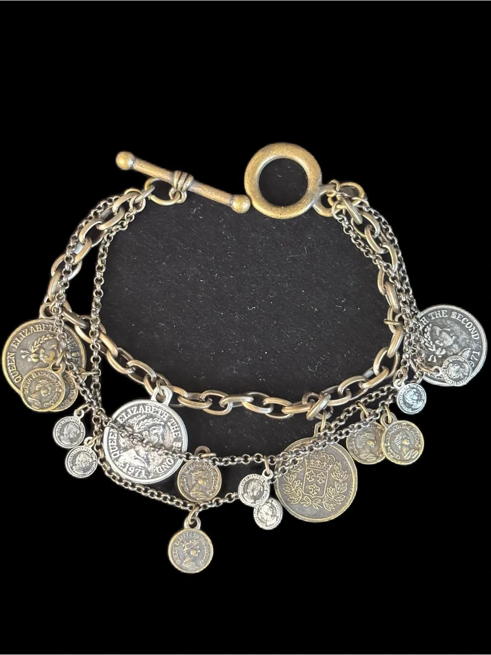 Premier Designs Mixed Brass and Silver Coin Charm Bracelet